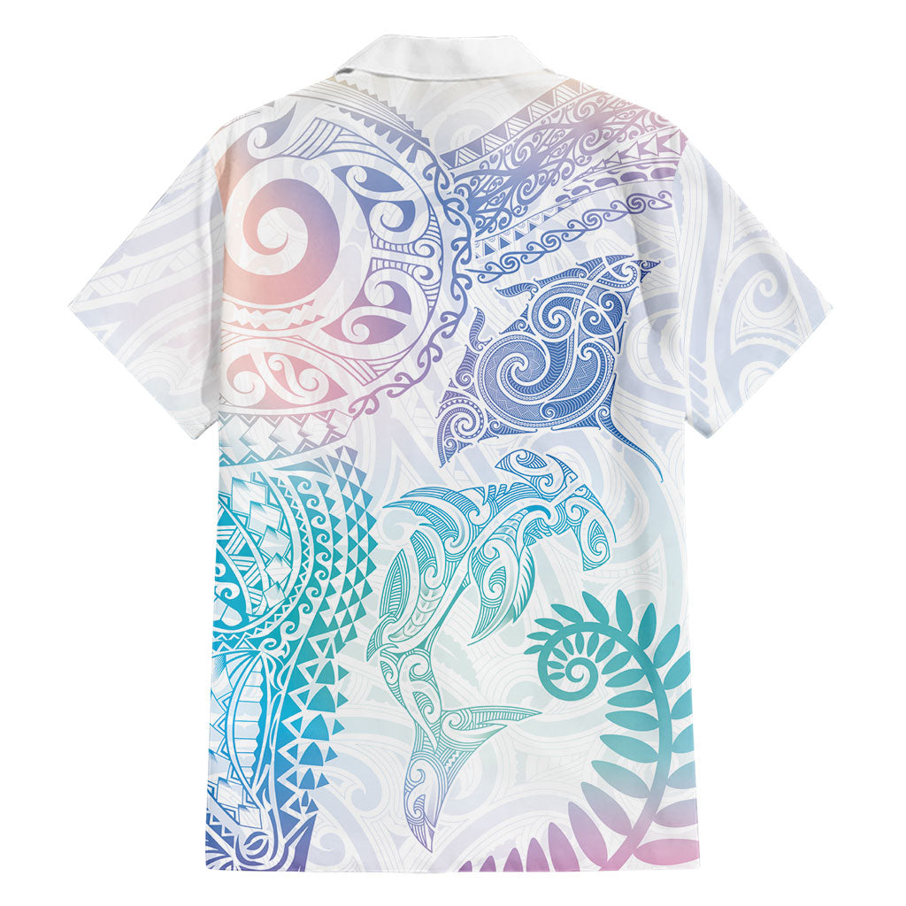 Aotearoa Maori Sea Animals Tribal Family Matching Long Sleeve Bodycon Dress and Hawaiian Shirt Manta Ray and Shark Moko Pattern Sweet Pastel LT03 - Polynesian Pride