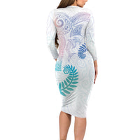 Aotearoa Maori Sea Animals Tribal Family Matching Long Sleeve Bodycon Dress and Hawaiian Shirt Manta Ray and Shark Moko Pattern Sweet Pastel LT03 - Polynesian Pride