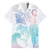 Aotearoa Maori Sea Animals Tribal Family Matching Off The Shoulder Long Sleeve Dress and Hawaiian Shirt Manta Ray and Shark Moko Pattern Sweet Pastel LT03 Dad's Shirt - Short Sleeve Multicolor - Polynesian Pride