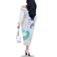 Aotearoa Maori Sea Animals Tribal Family Matching Off The Shoulder Long Sleeve Dress and Hawaiian Shirt Manta Ray and Shark Moko Pattern Sweet Pastel LT03 - Polynesian Pride
