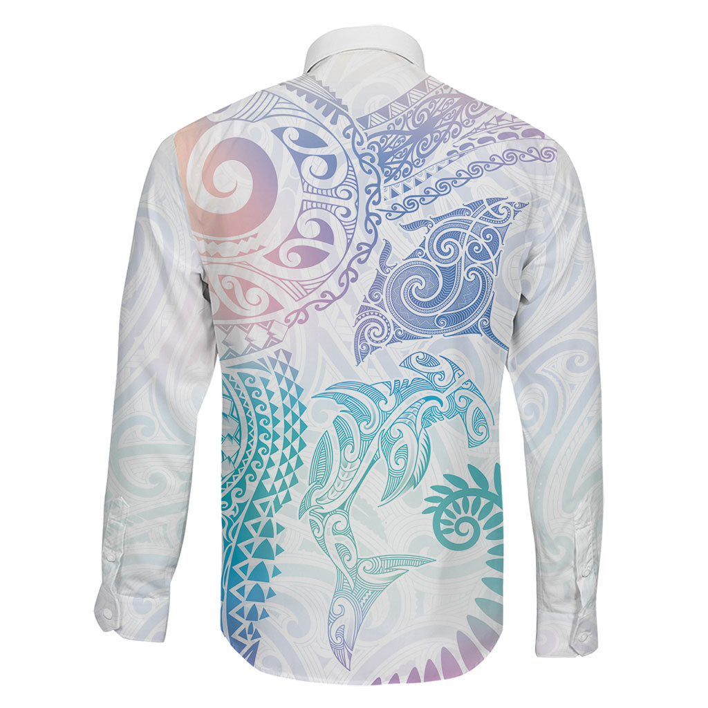 Aotearoa Maori Sea Animals Tribal Family Matching Puletasi and Hawaiian Shirt Manta Ray and Shark Moko Pattern Sweet Pastel LT03 - Polynesian Pride