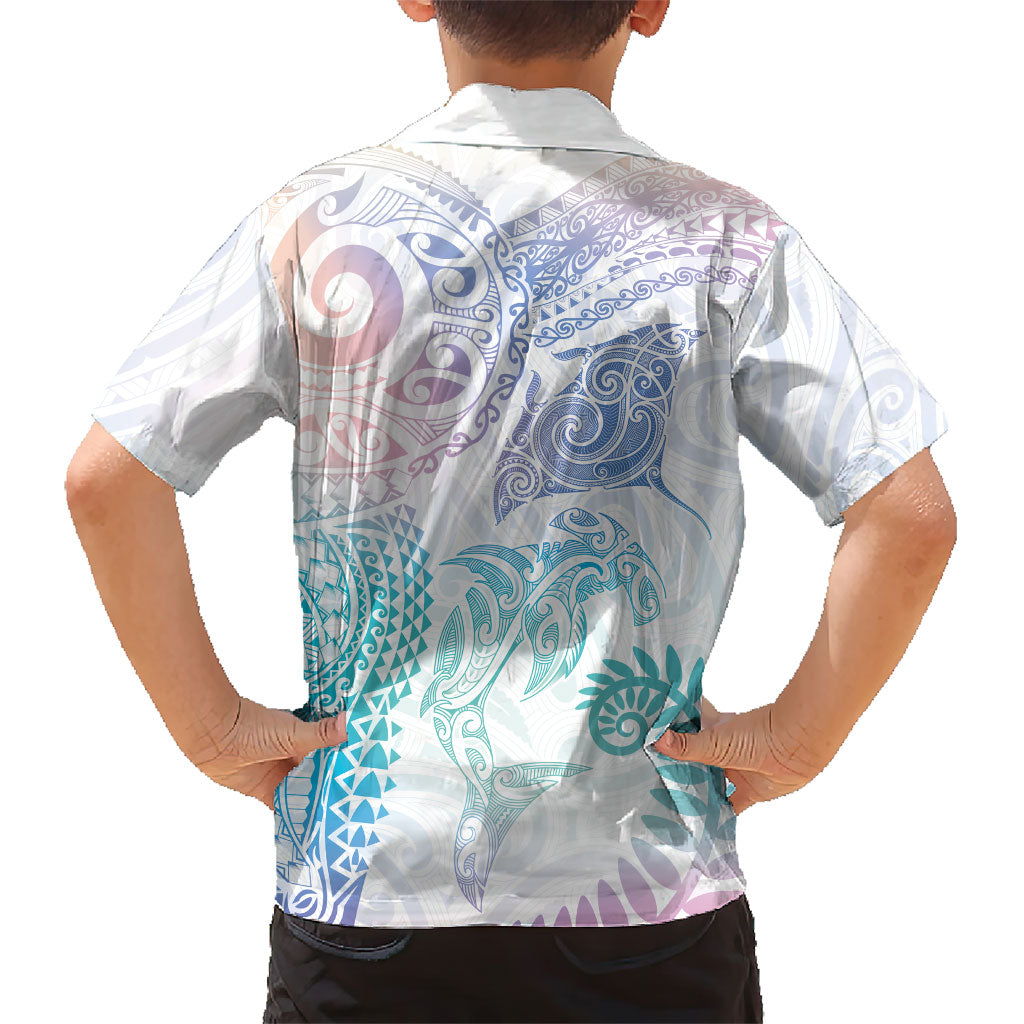 Aotearoa Maori Sea Animals Tribal Family Matching Summer Maxi Dress and Hawaiian Shirt Manta Ray and Shark Moko Pattern Sweet Pastel LT03 - Polynesian Pride