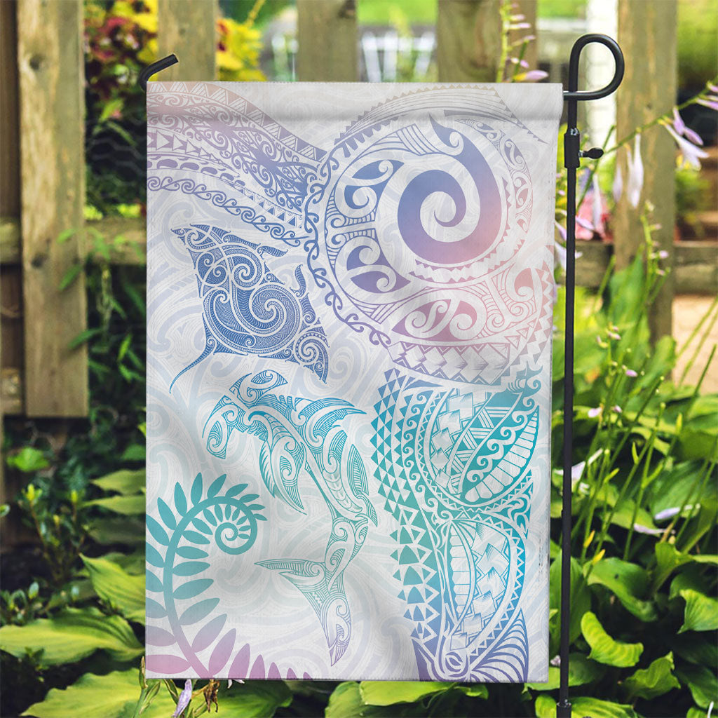 Aotearoa Maori Sea Animals Tribal Garden Flag Manta Ray and Shark Moko Pattern Sweet Pastel LT03 Garden Flag Multicolor - Polynesian Pride