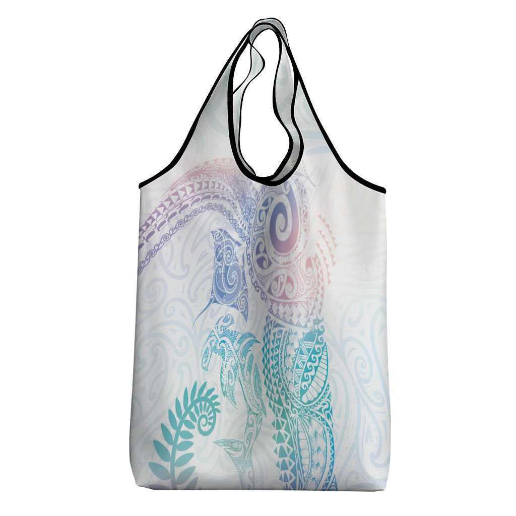 Aotearoa Maori Sea Animals Tribal Grocery Bag Manta Ray and Shark Moko Pattern Sweet Pastel LT03 - Polynesian Pride