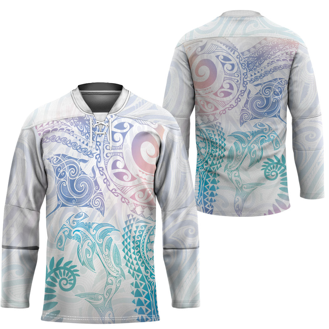 Aotearoa Maori Sea Animals Tribal Hockey Jersey Manta Ray and Shark Moko Pattern Sweet Pastel LT03 - Polynesian Pride