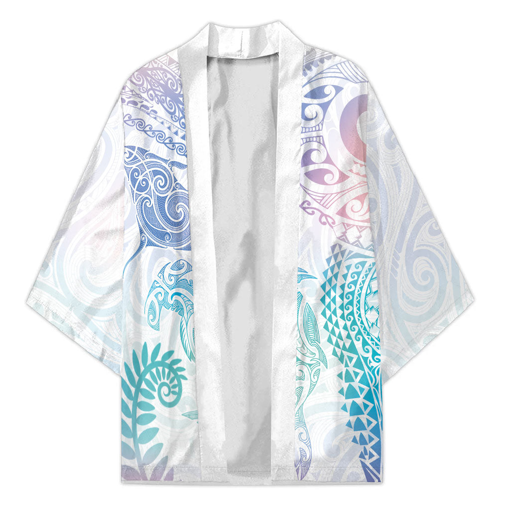 Aotearoa Maori Sea Animals Tribal Kimono Manta Ray and Shark Moko Pattern Sweet Pastel LT03 Unisex Multicolor - Polynesian Pride