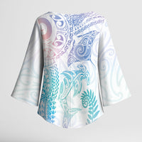 Aotearoa Maori Sea Animals Tribal Kimono Sleeve Blouse Manta Ray and Shark Moko Pattern Sweet Pastel LT03 - Polynesian Pride