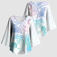 Aotearoa Maori Sea Animals Tribal Kimono Sleeve Blouse Manta Ray and Shark Moko Pattern Sweet Pastel LT03 - Polynesian Pride
