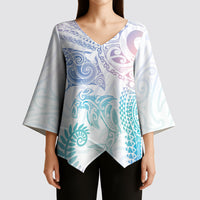 Aotearoa Maori Sea Animals Tribal Kimono Sleeve Blouse Manta Ray and Shark Moko Pattern Sweet Pastel LT03 - Polynesian Pride