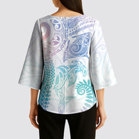 Aotearoa Maori Sea Animals Tribal Kimono Sleeve Blouse Manta Ray and Shark Moko Pattern Sweet Pastel LT03 - Polynesian Pride