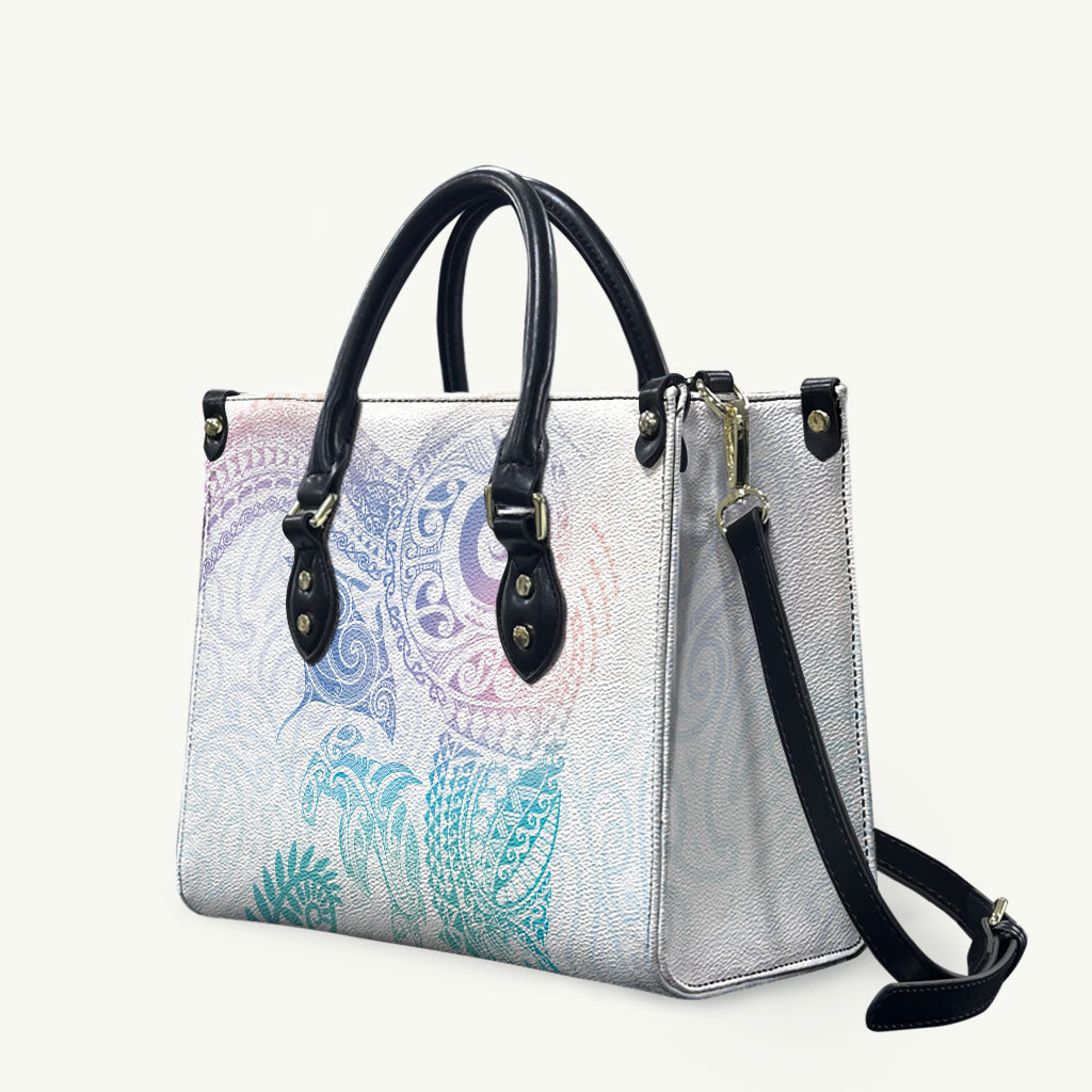 Aotearoa Maori Sea Animals Tribal Leather Bag Manta Ray and Shark Moko Pattern Sweet Pastel LT03 Multicolor - Polynesian Pride