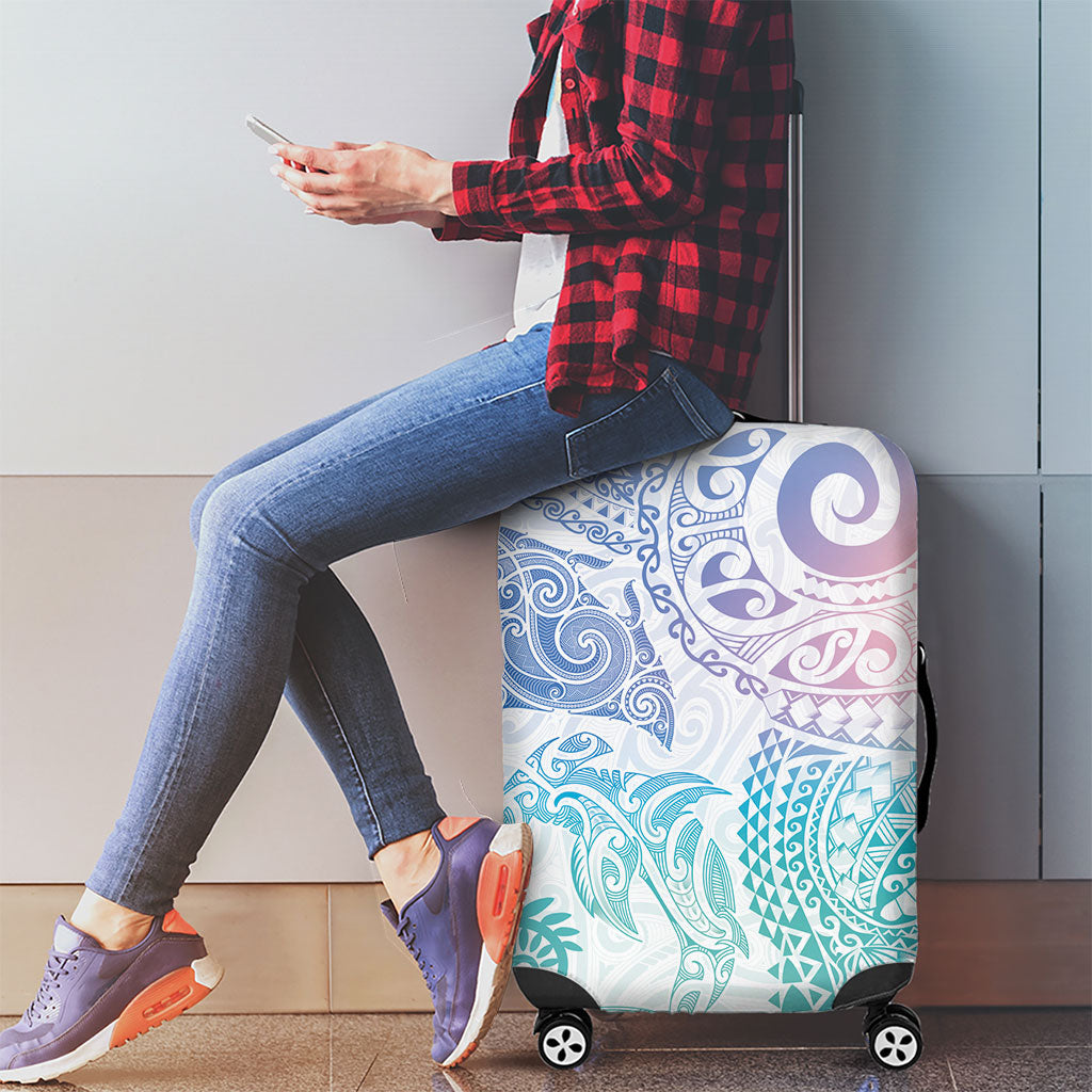 Aotearoa Maori Sea Animals Tribal Luggage Cover Manta Ray and Shark Moko Pattern Sweet Pastel LT03 - Polynesian Pride
