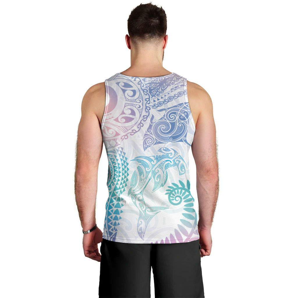 Aotearoa Maori Sea Animals Tribal Men Tank Top Manta Ray and Shark Moko Pattern Sweet Pastel LT03 - Polynesian Pride