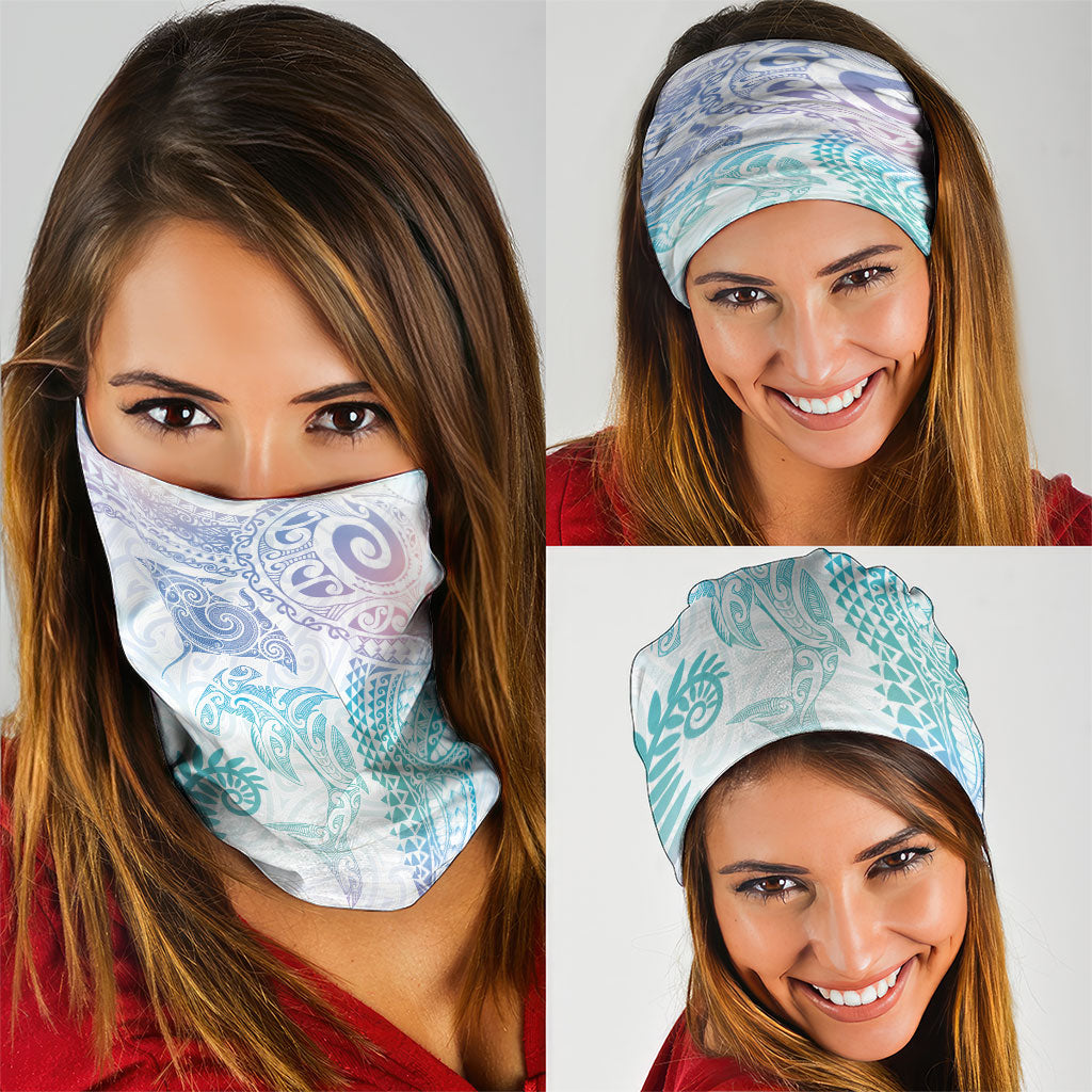 Aotearoa Maori Sea Animals Tribal Neck Gaiter Manta Ray and Shark Moko Pattern Sweet Pastel LT03 - Polynesian Pride