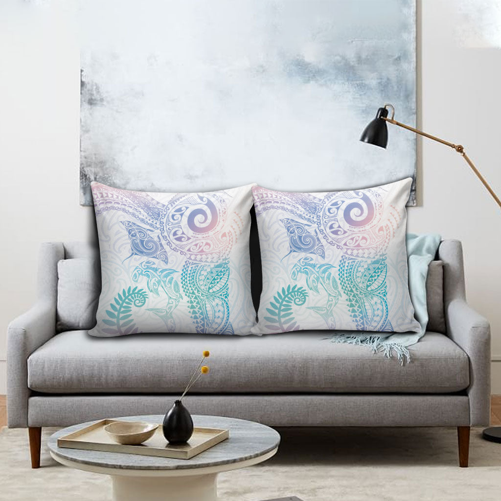 Aotearoa Maori Sea Animals Tribal Pillow Cover Manta Ray and Shark Moko Pattern Sweet Pastel LT03 - Polynesian Pride