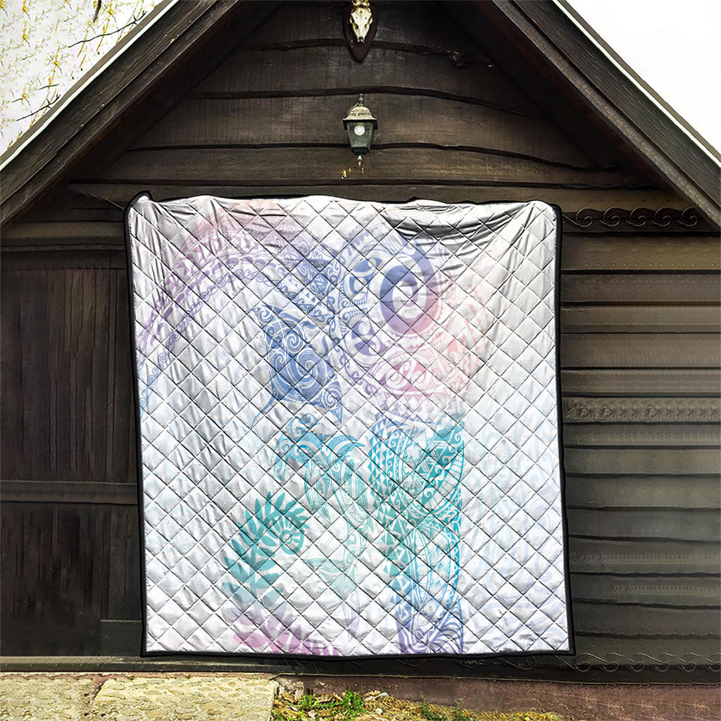 Aotearoa Maori Sea Animals Tribal Quilt Manta Ray and Shark Moko Pattern Sweet Pastel