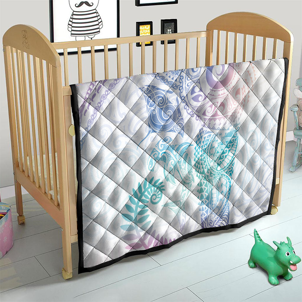 Aotearoa Maori Sea Animals Tribal Quilt Manta Ray and Shark Moko Pattern Sweet Pastel