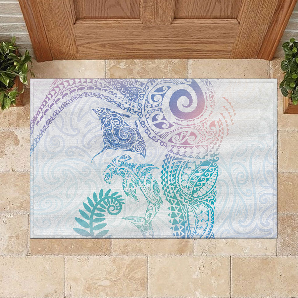 Aotearoa Maori Sea Animals Tribal Rubber Doormat Manta Ray and Shark Moko Pattern Sweet Pastel LT03 Multicolor - Polynesian Pride