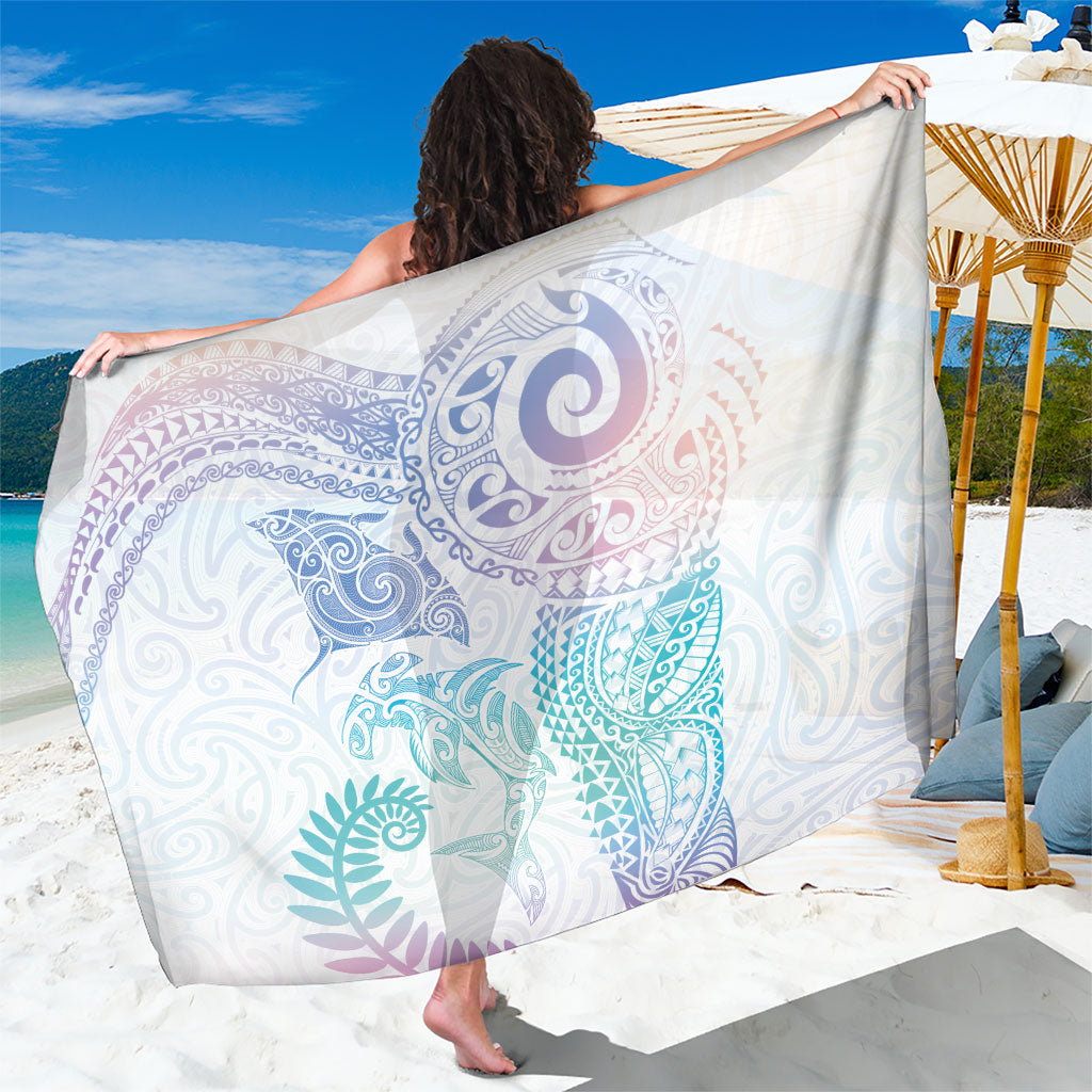 Aotearoa Maori Sea Animals Tribal Sarong Manta Ray and Shark Moko Pattern Sweet Pastel