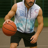 Aotearoa Maori Sea Animals Tribal Sleeveless Zip Hoodie Manta Ray and Shark Moko Pattern Sweet Pastel LT03 - Polynesian Pride