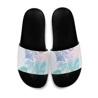 Aotearoa Maori Sea Animals Tribal Slide Sandals Manta Ray and Shark Moko Pattern Sweet Pastel LT03 Multicolor - Polynesian Pride