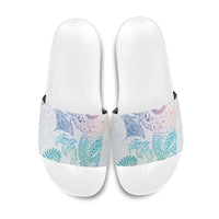 Aotearoa Maori Sea Animals Tribal Slide Sandals Manta Ray and Shark Moko Pattern Sweet Pastel LT03 Multicolor - Polynesian Pride