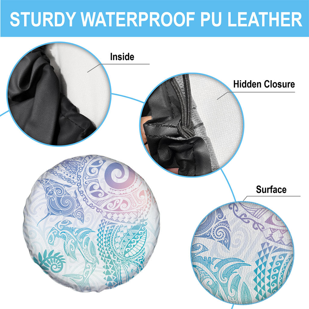 Aotearoa Maori Sea Animals Tribal Spare Tire Cover Manta Ray and Shark Moko Pattern Sweet Pastel LT03 - Polynesian Pride