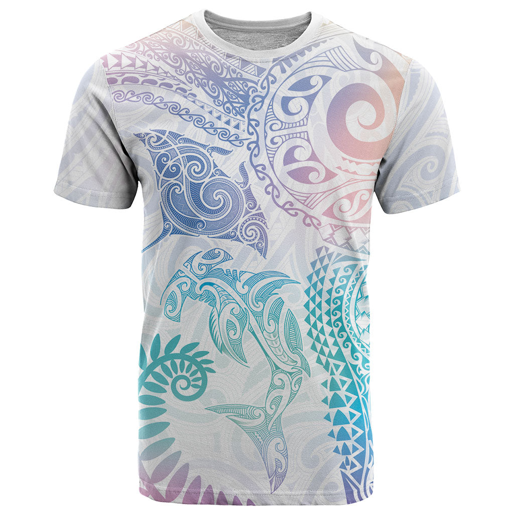 Aotearoa Maori Sea Animals Tribal T Shirt Manta Ray and Shark Moko Pattern Sweet Pastel LT03 Multicolor - Polynesian Pride