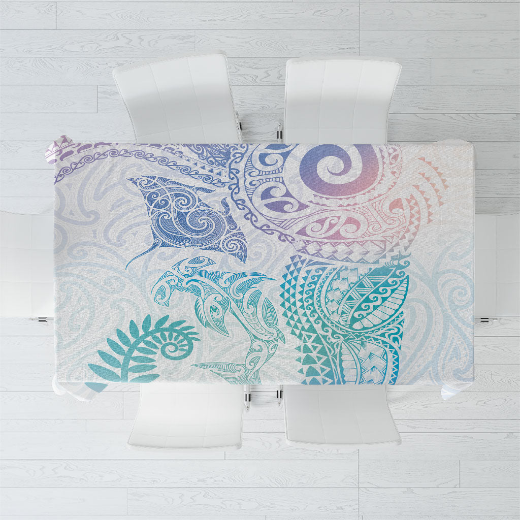 Aotearoa Maori Sea Animals Tribal Tablecloth Manta Ray and Shark Moko Pattern Sweet Pastel LT03 Multicolor - Polynesian Pride