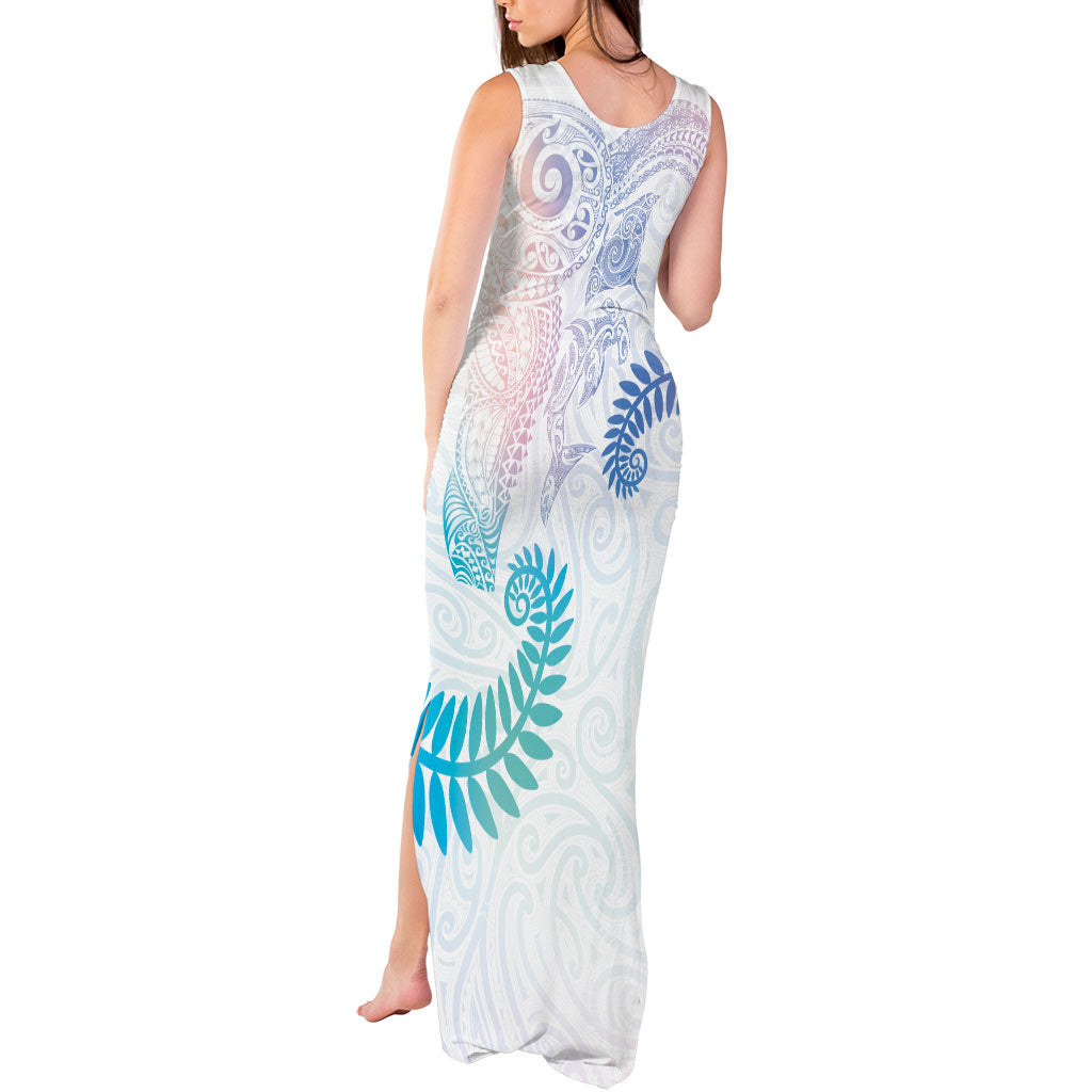 Aotearoa Maori Sea Animals Tribal Tank Maxi Dress Manta Ray and Shark Moko Pattern Sweet Pastel LT03 - Polynesian Pride