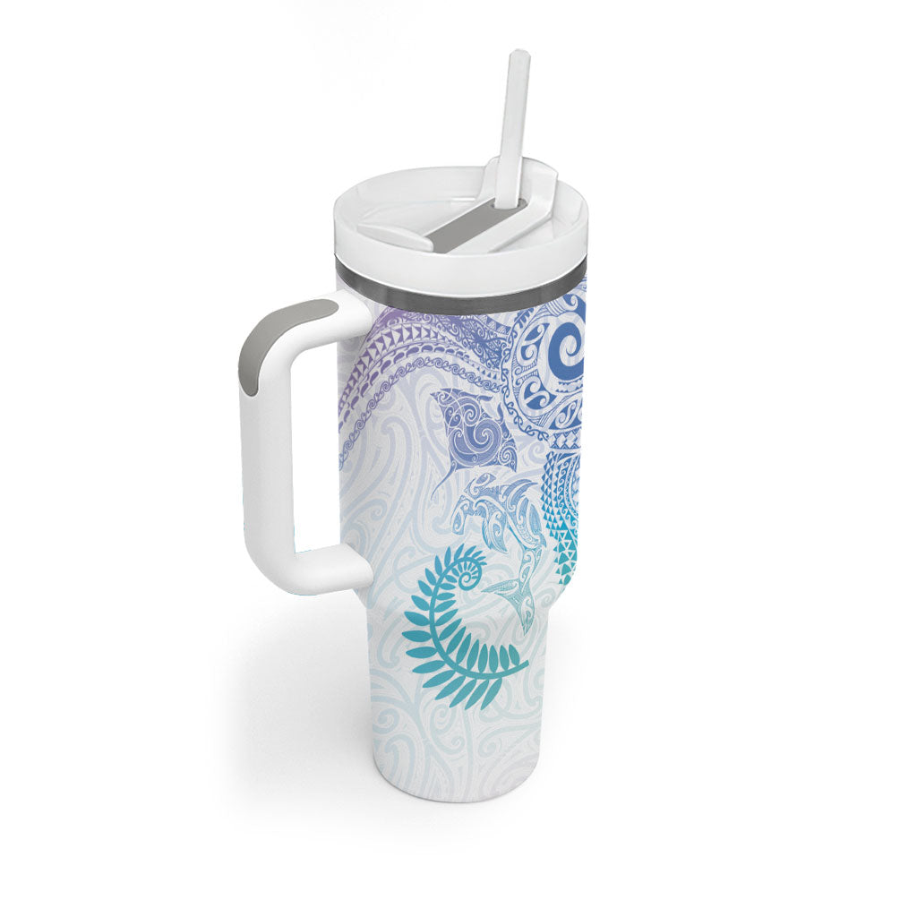 Aotearoa Maori Sea Animals Tribal Tumbler With Handle Manta Ray and Shark Moko Pattern Sweet Pastel LT03 - Polynesian Pride