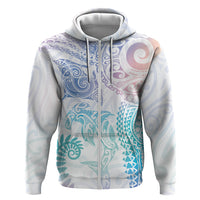 Aotearoa Maori Sea Animals Tribal Zip Hoodie Manta Ray and Shark Moko Pattern Sweet Pastel LT03 Zip Hoodie Multicolor - Polynesian Pride