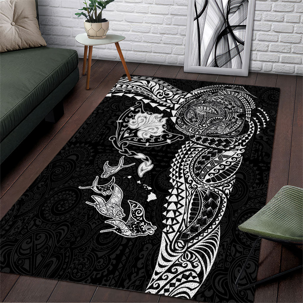 Hawaiian Manta Ray Tribal Area Rug Polynesian Art Motifs Black Color LT03 Black - Polynesian Pride