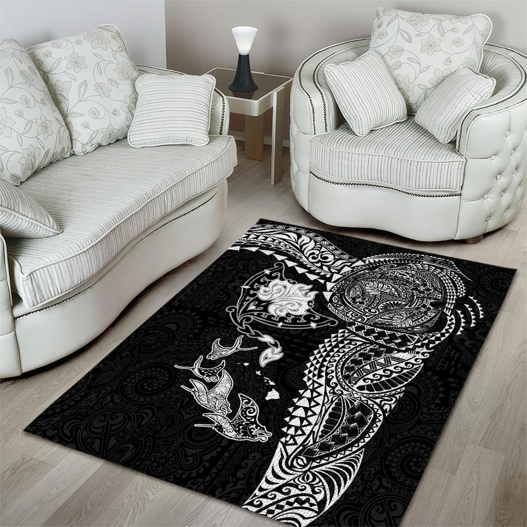 Hawaiian Manta Ray Tribal Area Rug Polynesian Art Motifs Black Color