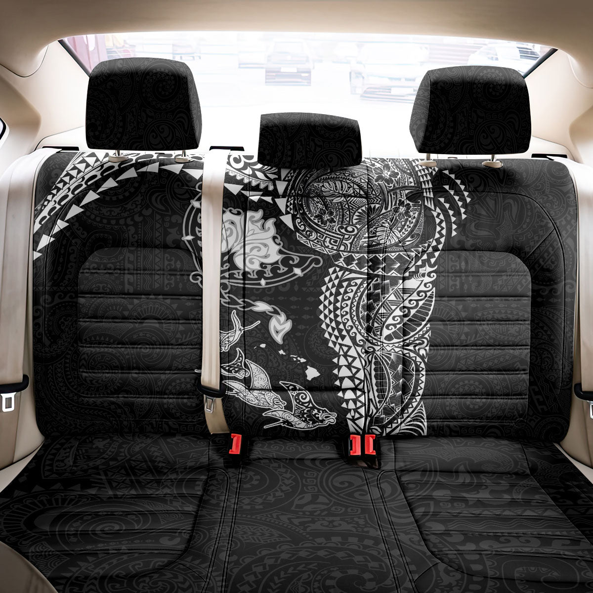 Hawaiian Manta Ray Tribal Back Car Seat Cover Polynesian Art Motifs Black Color LT03 - Polynesian Pride