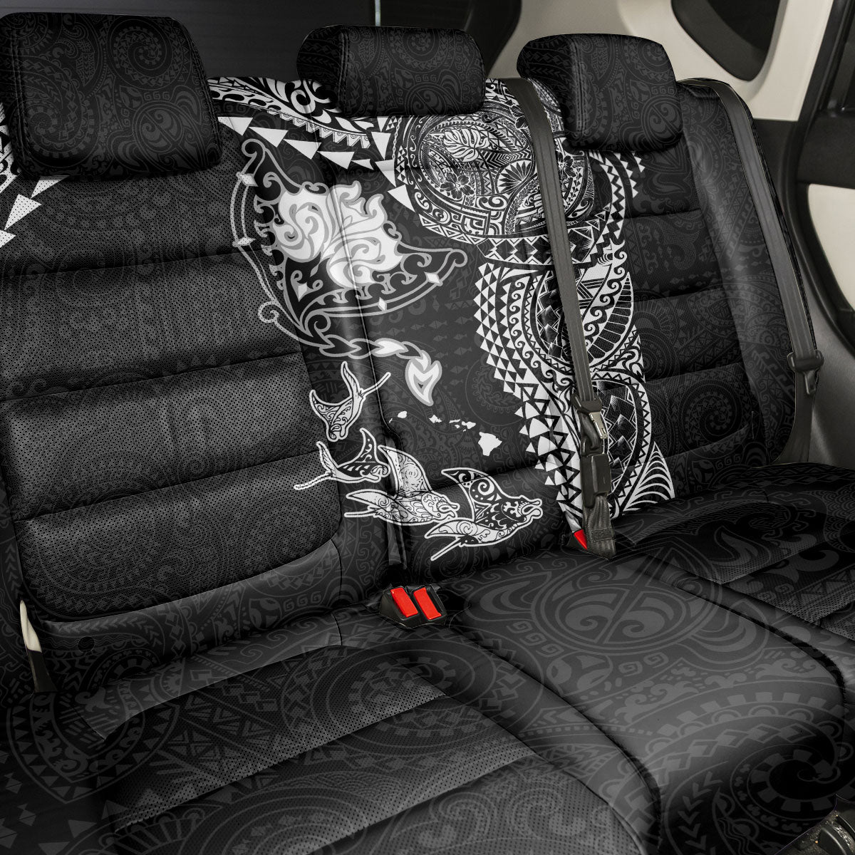 Hawaiian Manta Ray Tribal Back Car Seat Cover Polynesian Art Motifs Black Color LT03 - Polynesian Pride