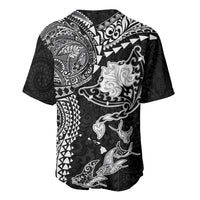 Hawaiian Manta Ray Tribal Baseball Jersey Polynesian Art Motifs Black Color