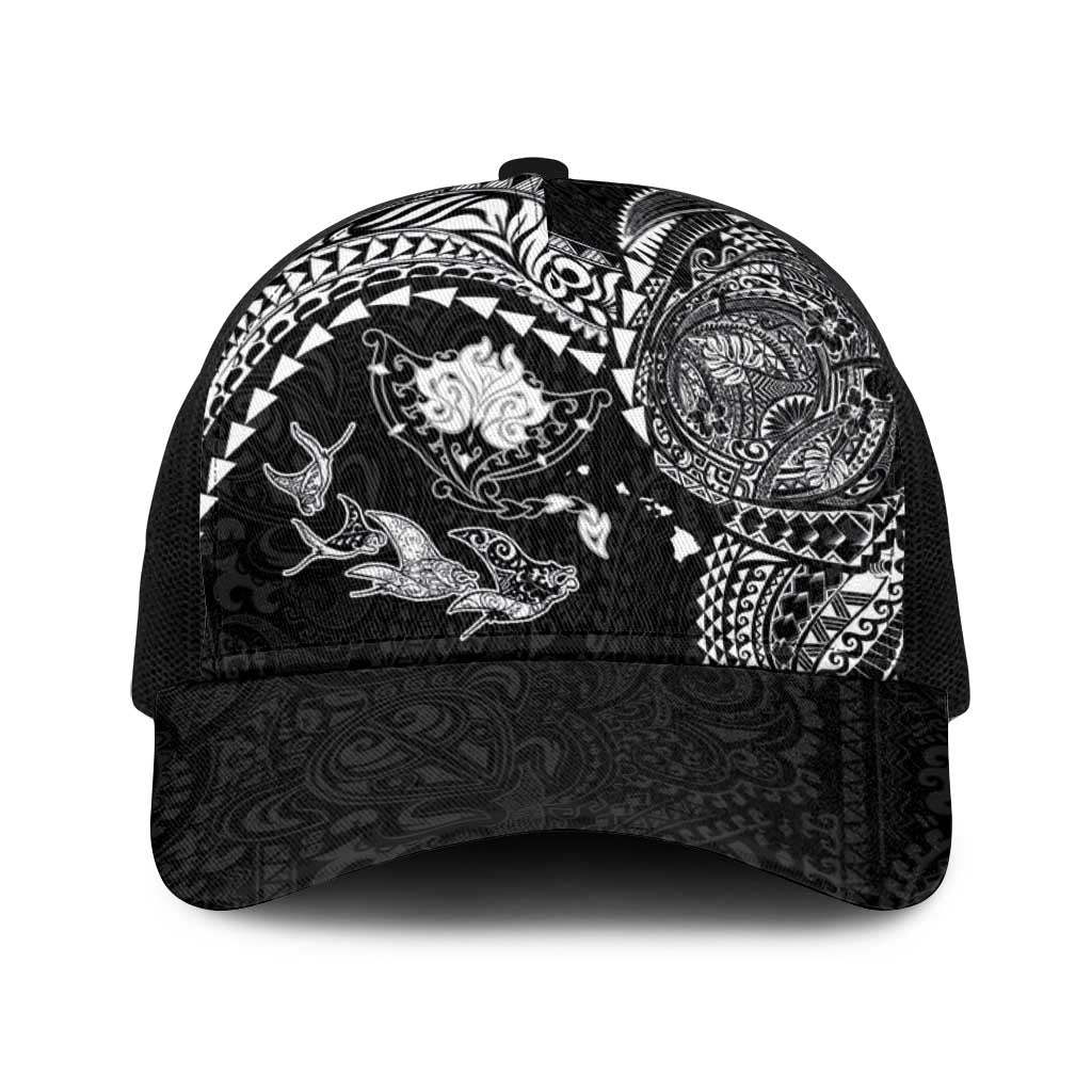 Hawaiian Manta Ray Tribal Baseball Net Cap Polynesian Art Motifs Black Color LT03 One Size Black Black - Polynesian Pride