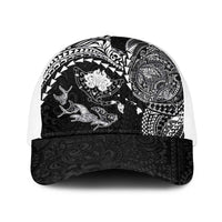 Hawaiian Manta Ray Tribal Baseball Net Cap Polynesian Art Motifs Black Color LT03 One Size White Black - Polynesian Pride