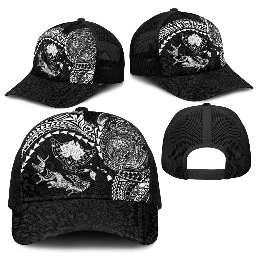 Hawaiian Manta Ray Tribal Baseball Net Cap Polynesian Art Motifs Black Color LT03 - Polynesian Pride