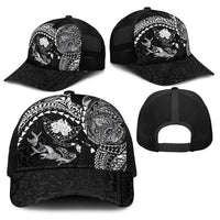 Hawaiian Manta Ray Tribal Baseball Net Cap Polynesian Art Motifs Black Color LT03 - Polynesian Pride