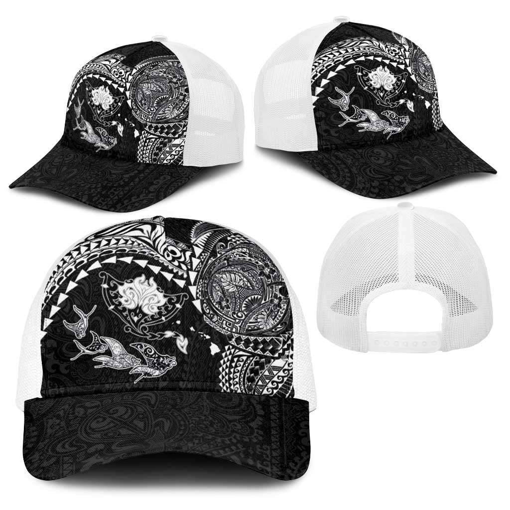 Hawaiian Manta Ray Tribal Baseball Net Cap Polynesian Art Motifs Black Color LT03 - Polynesian Pride