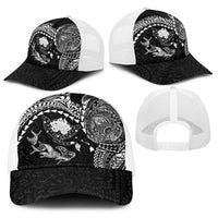 Hawaiian Manta Ray Tribal Baseball Net Cap Polynesian Art Motifs Black Color LT03 - Polynesian Pride