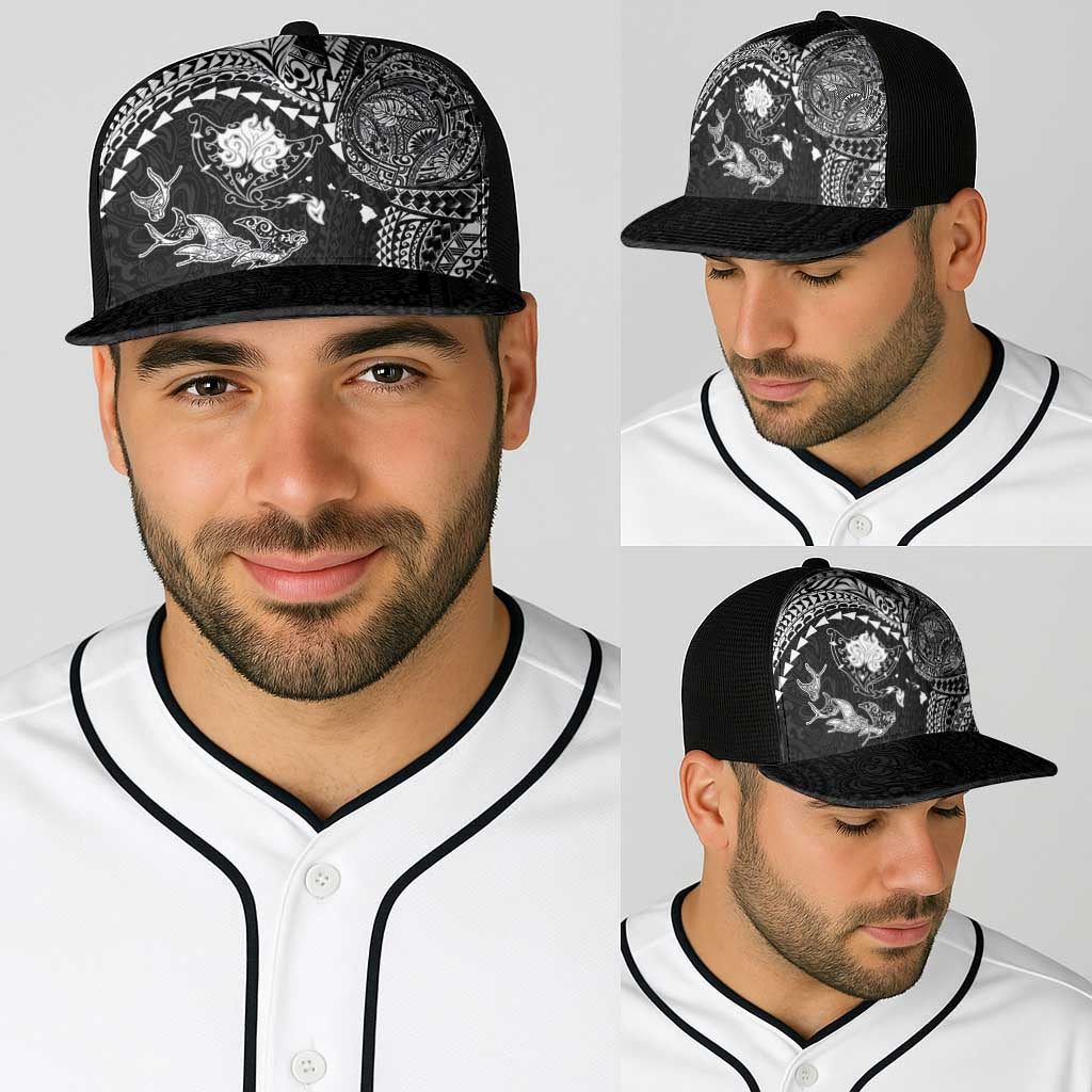 Hawaiian Manta Ray Tribal Baseball Net Cap Polynesian Art Motifs Black Color LT03 - Polynesian Pride