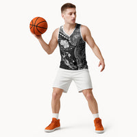 Hawaiian Manta Ray Tribal Basketball Jersey Polynesian Art Motifs Black Color LT03 - Polynesian Pride