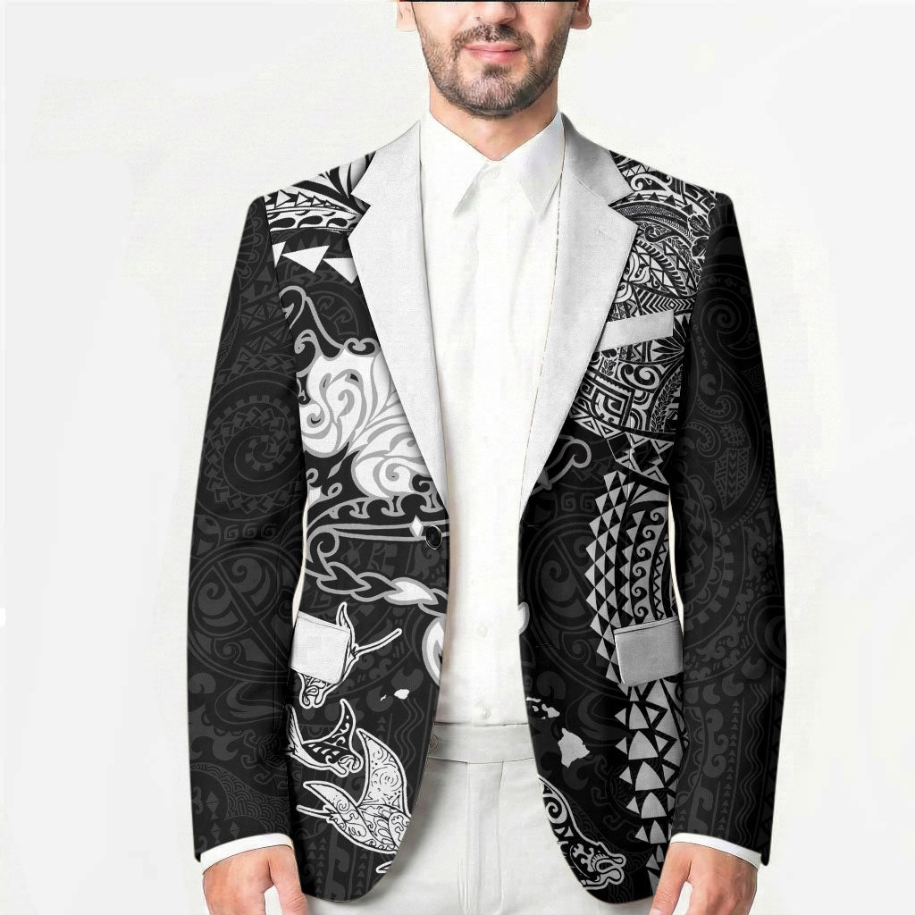 Hawaiian Manta Ray Tribal Blazer Polynesian Art Motifs Black Color