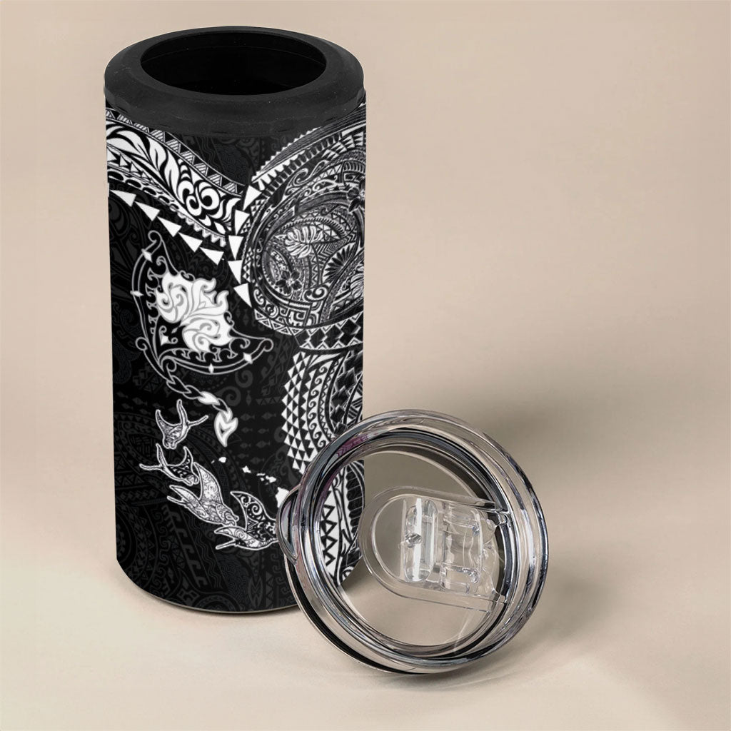 Hawaiian Manta Ray Tribal 4 in 1 Can Cooler Tumbler Polynesian Art Motifs Black Color LT03 - Polynesian Pride