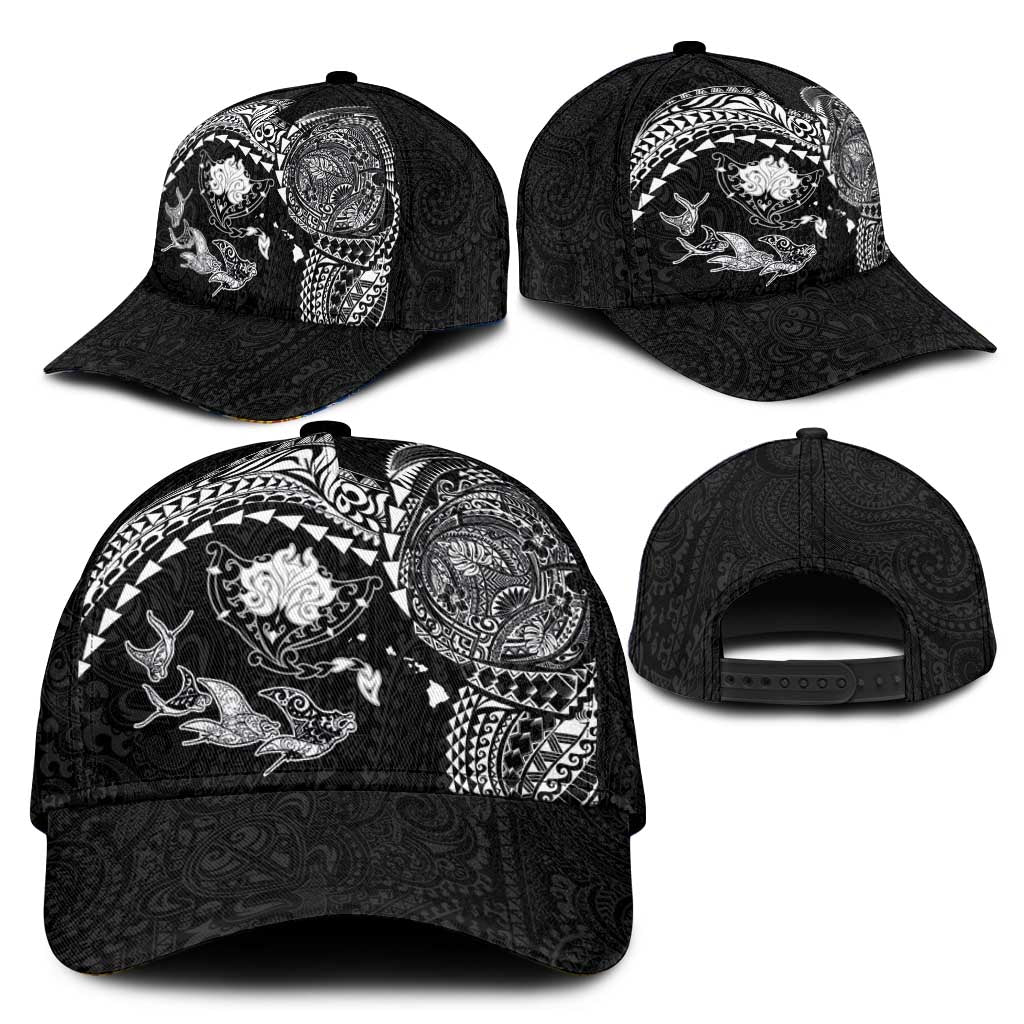 Hawaiian Manta Ray Tribal Classic Cap Polynesian Art Motifs Black Color