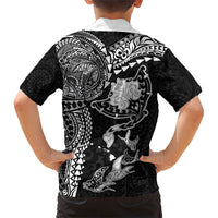 Hawaiian Manta Ray Tribal Family Matching Off Shoulder Maxi Dress and Hawaiian Shirt Polynesian Art Motifs Black Color LT03 - Polynesian Pride