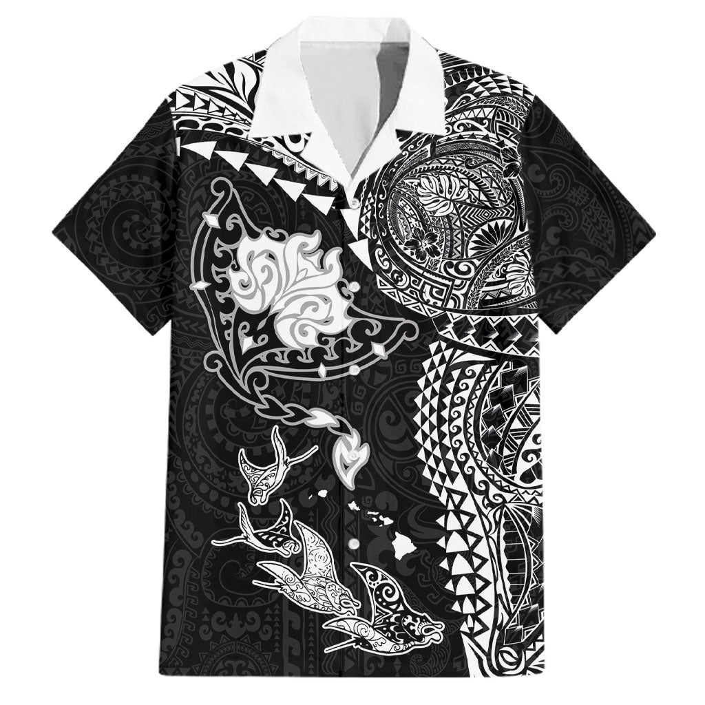 Hawaiian Manta Ray Tribal Family Matching Off Shoulder Maxi Dress and Hawaiian Shirt Polynesian Art Motifs Black Color LT03 Dad's Shirt - Short Sleeve Black - Polynesian Pride
